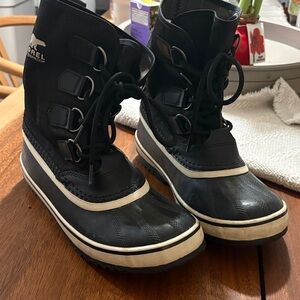 Sorel Black and Cream Lace-Up Boots